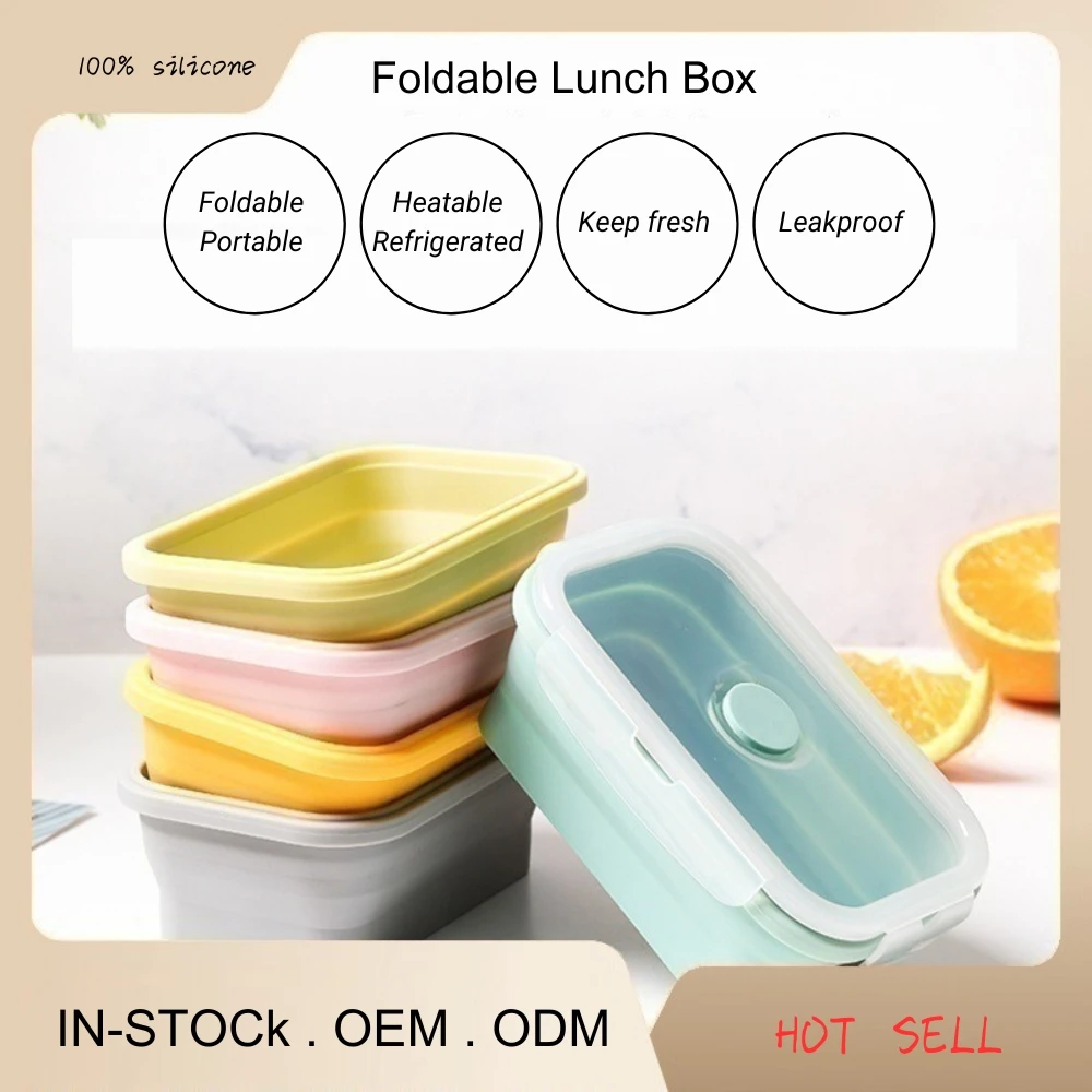 Custom Logo Children Lunch Box Set Heating Safe Lunchbox Portable Silicone Food Containers Collapsible Kids Bento Lunch Box