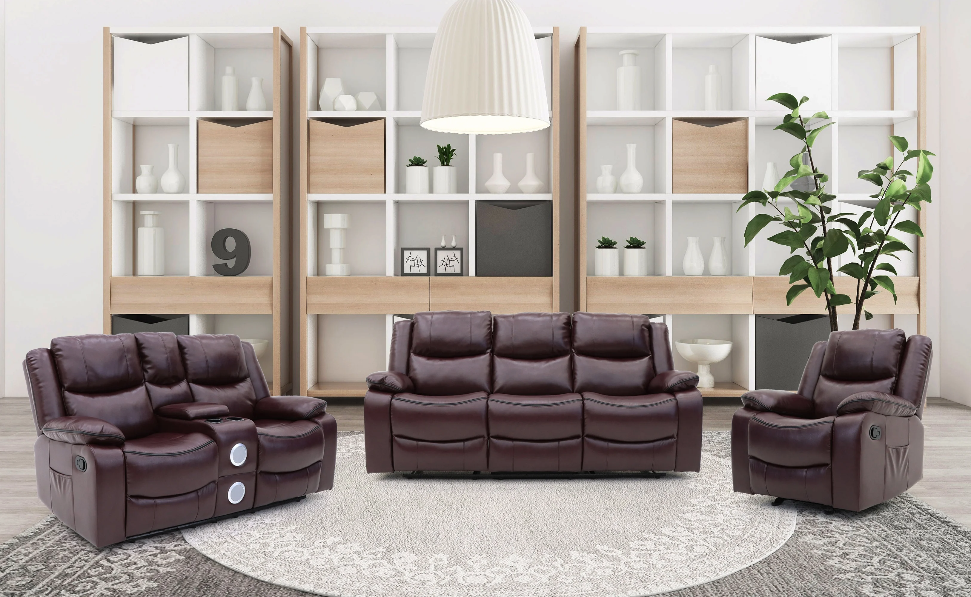 GEEKSOFA 3+2+1 Seater Manual Leather Loveseat Motion Recliner Sofa Set Reclinable bluetooth speaker For Living Room Furniture