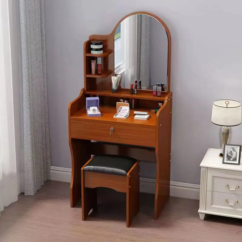 Small Size Home Bedroom Dressing Table MDF Cabinet Dresser Table with Mirror and Stool Creative Makeup Table