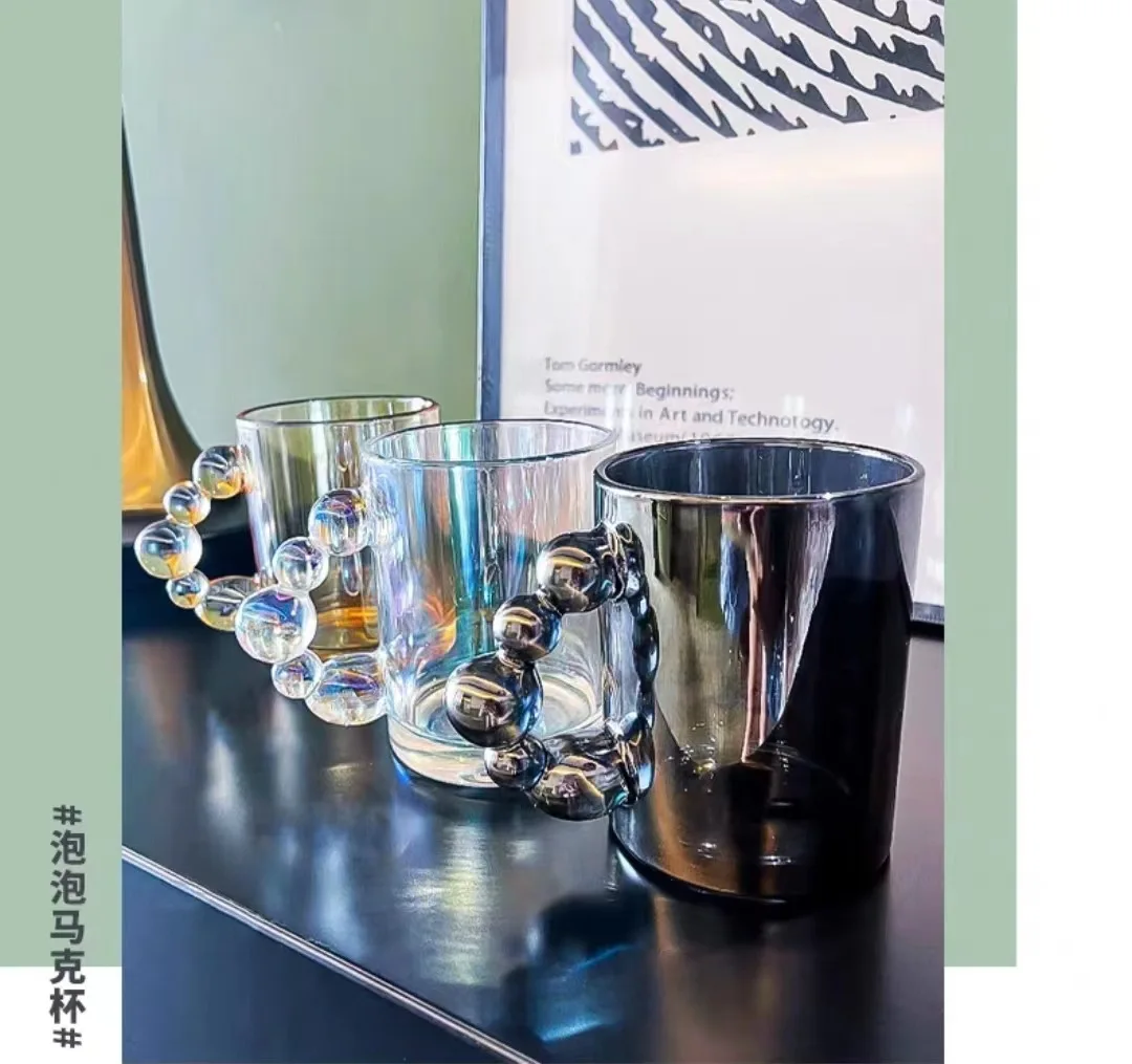 coffee  milk water cup cold drink cup glass bubble handle mug 350ML
