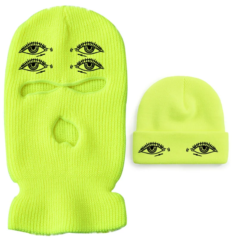 Custom Embroidery Printed Logo Designer Solid Color Ski Mask Balaclava Hat Eye Holes Beanie Hat Set