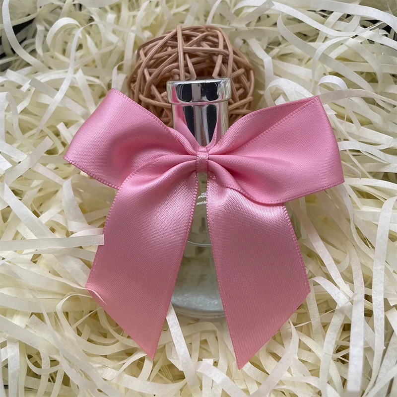 PC Ribbons 100% Polyester Handmade White Red Stain Ribbon Bows With Adhesive Tape For Wine Bottle Decoration