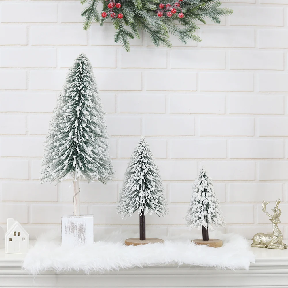 Festive Winter Holiday Table Decor LED Light Snow Flocked Miniature Christmas Pine Tree