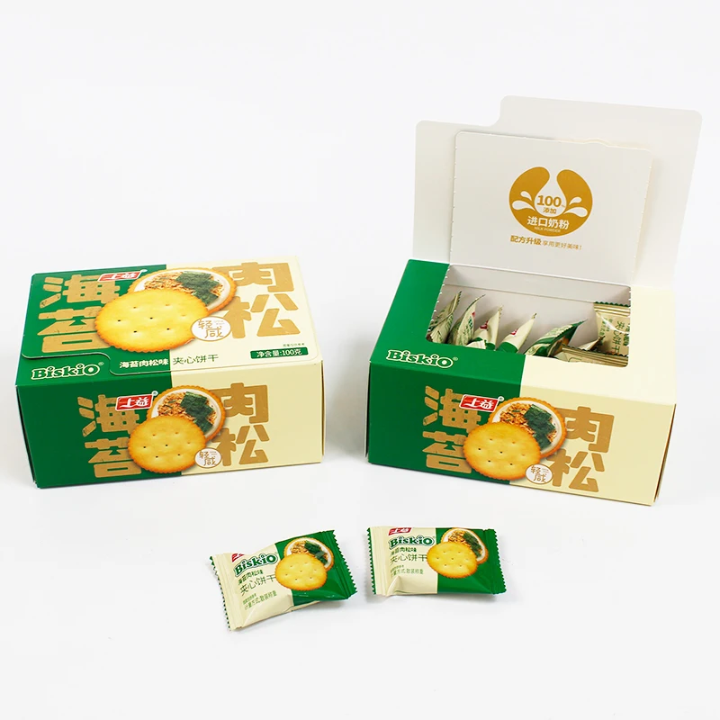 Oem Manufacturer cream sandwich biscuits 100g seaweed meat floss baked goods cookie box packaging