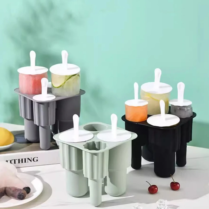 Silicone Ice Cream Mold Tools Ice Cube Pop Ball Maker Tray With Lid and Stick Silicone Popsicle Ice Cream Mold For Kids