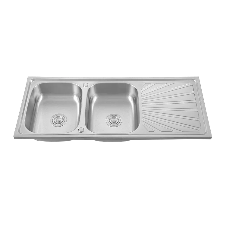 12050 Stainless Steel Kitchen Sink Two-Double Bowl Wash Laundry Board Drainboard Cabinet Counter Installation Brushed Surface