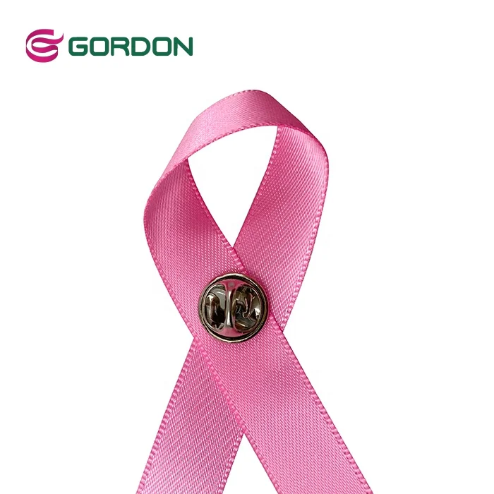 Gordon Ribbons Handmade Aids Awareness Ribbons Pink Satin Aids Ribbon Bow With Metal Button Custom Caracters Girls