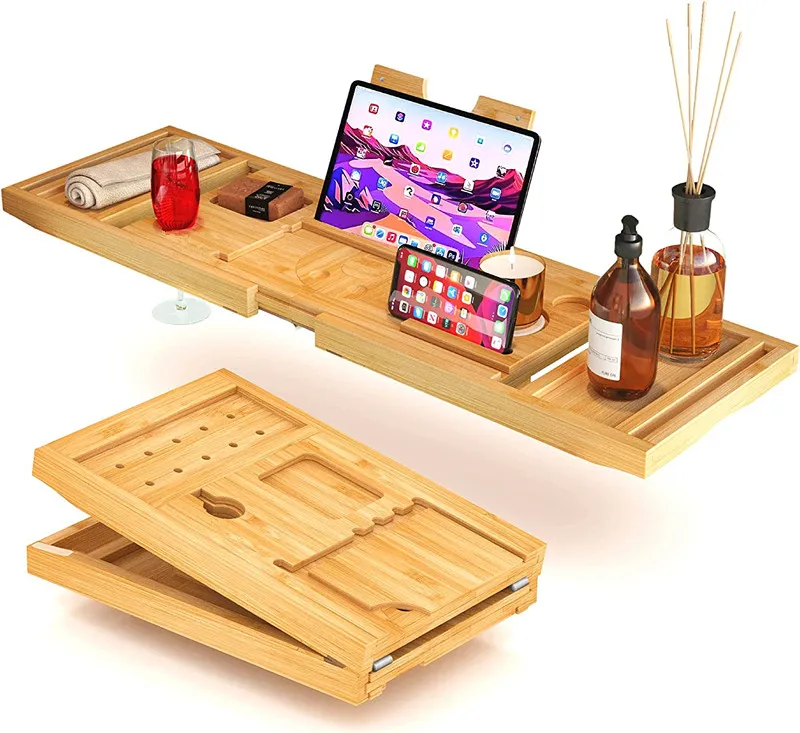 good price wholesale bath tray bamboo caddy tray shower caddy black wood luxury bathtub caddy bamboo bath tub tray