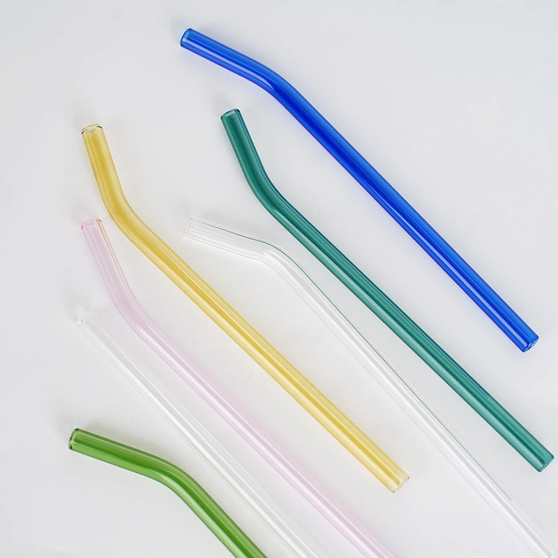 Eco-Friendly Reusable Borosilicate Glass StrawsTransparent Colored Bent Glass Straws