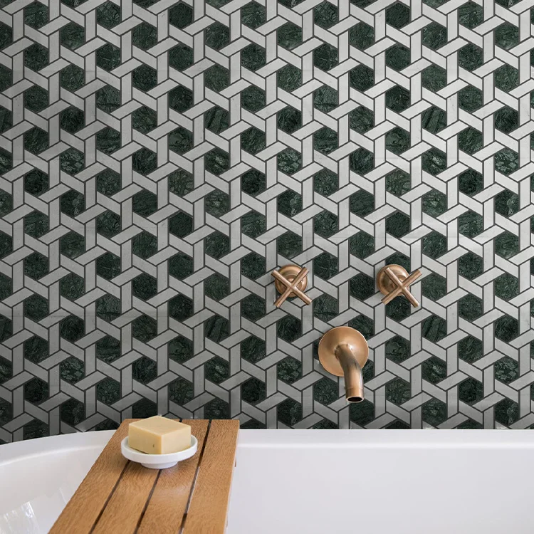 Hexagon Green and White Marble Tile Green Mosaic Tile Green Water Jet Marble Mosaic Tile