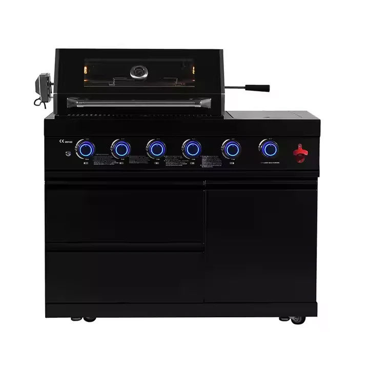 Outdoor Natural Gas Cooker Oven Gas Grill Black Stainless-Steel Built-In BBQ Grills Plate Smokeless Smoker for Camping Barbeque
