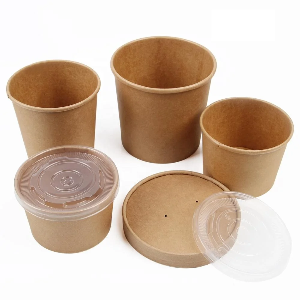 Custom disposable 4 kraft paper corrugated folded tray holder carrier for 8oz 12oz 16oz hot paper soup cup bowl