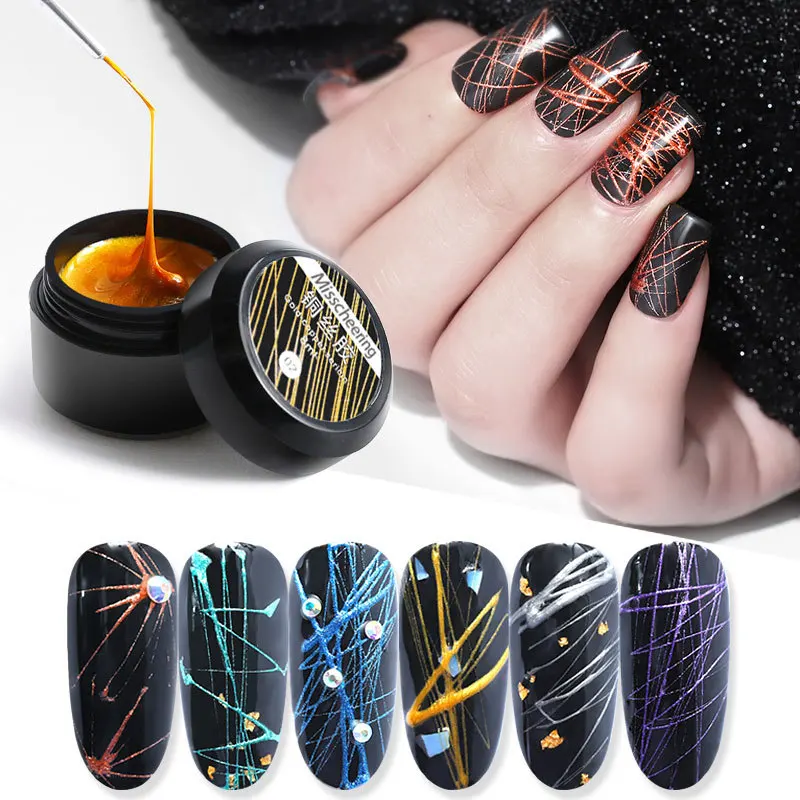 
6 Colors Nail Art Metal Copper Silk Gel Mini Jar Nail Art Metal Drawing Glue Pull Line Glue 