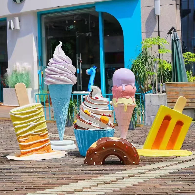 Shopping mall dessert shop ice cream shape fiber sculpture decoration fiberglass ice cream cone model sculpture