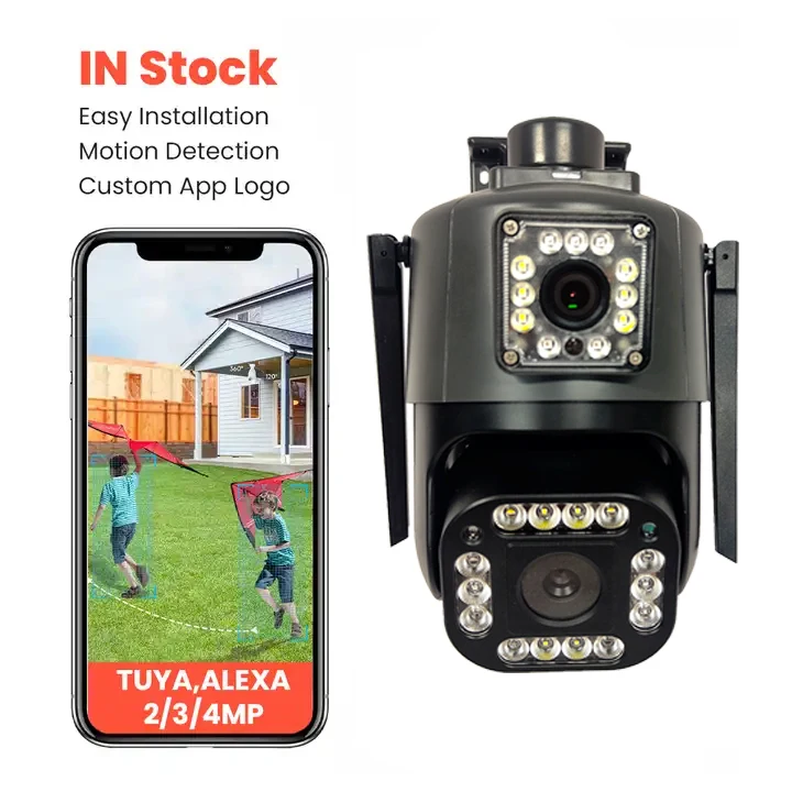 4MP Dual Lens 180 Degree Compatible IP PoE Security Camera ColorVu IP66 Two way Audio Outdoor CCTV Camera