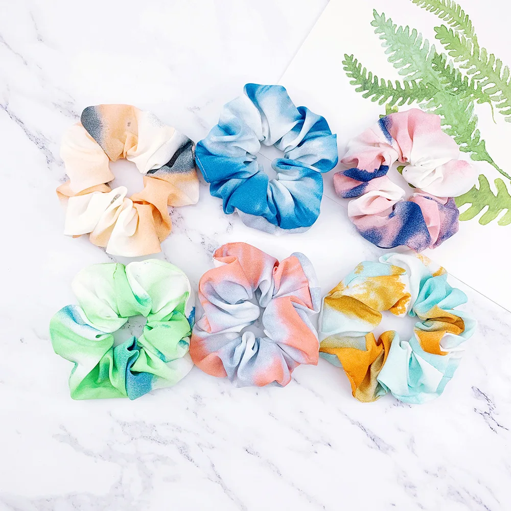  Veijer hot sale wholesale custom tie dye rainbow fashion elastic scrunchies for