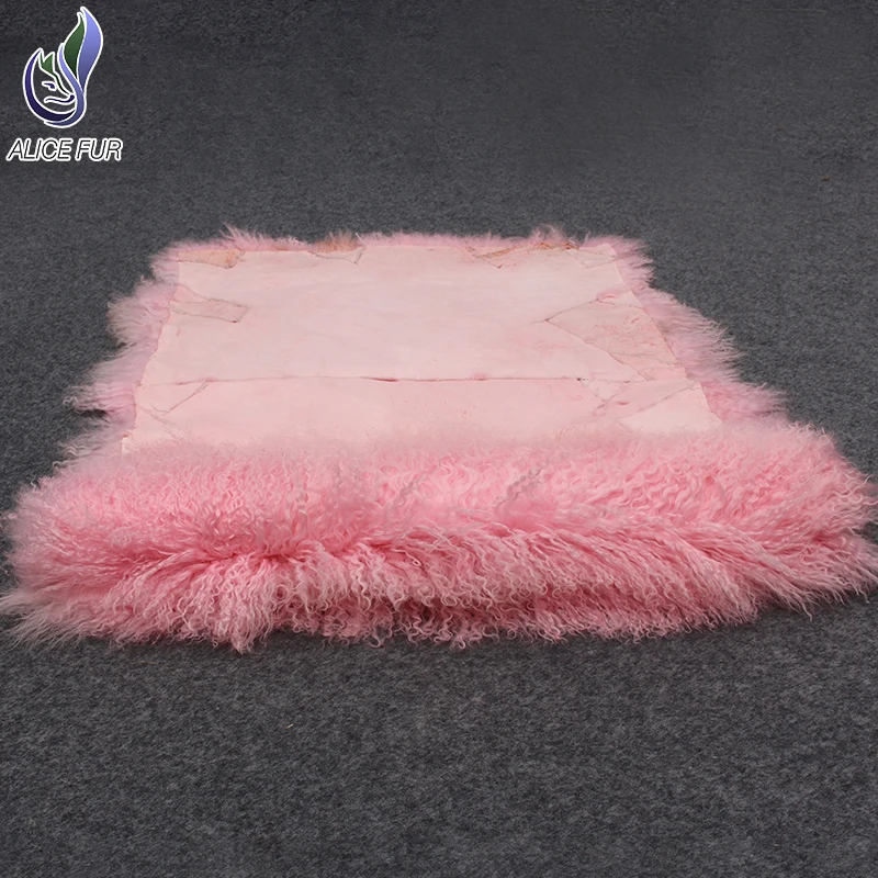 Real pink colour OEM tibetan fur rug sheepskin  mongolian lamb fur rug