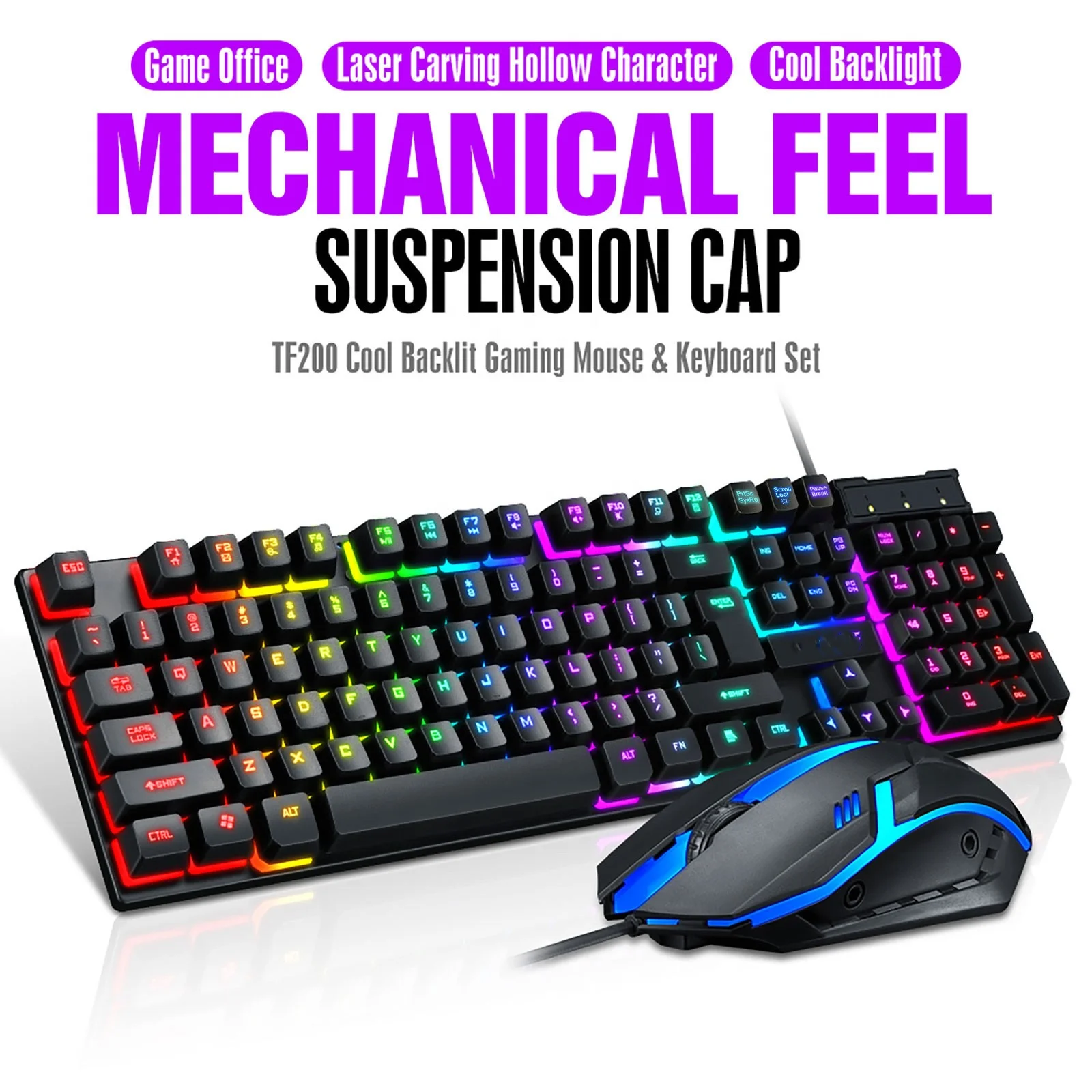 Biucam Amazon Top Seller Multimedia Game Keyboard And Mouse Combo Set RGB Gaming Keyboard