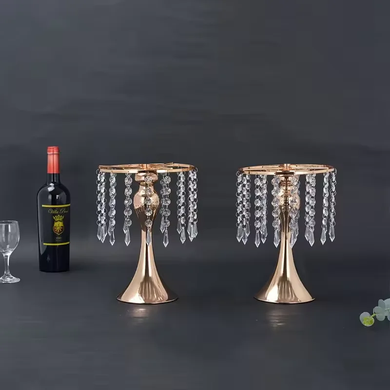 Hot sale metal mirror gold cake dessert tray crystal cake stand Candle Holders display tools for wedding party decoration stand