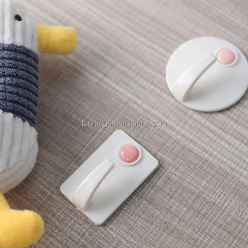 White simple style square round hook  self-adhesive hook strong load-bearing good storage adhesive  hooks  Behind Doors/On Walls