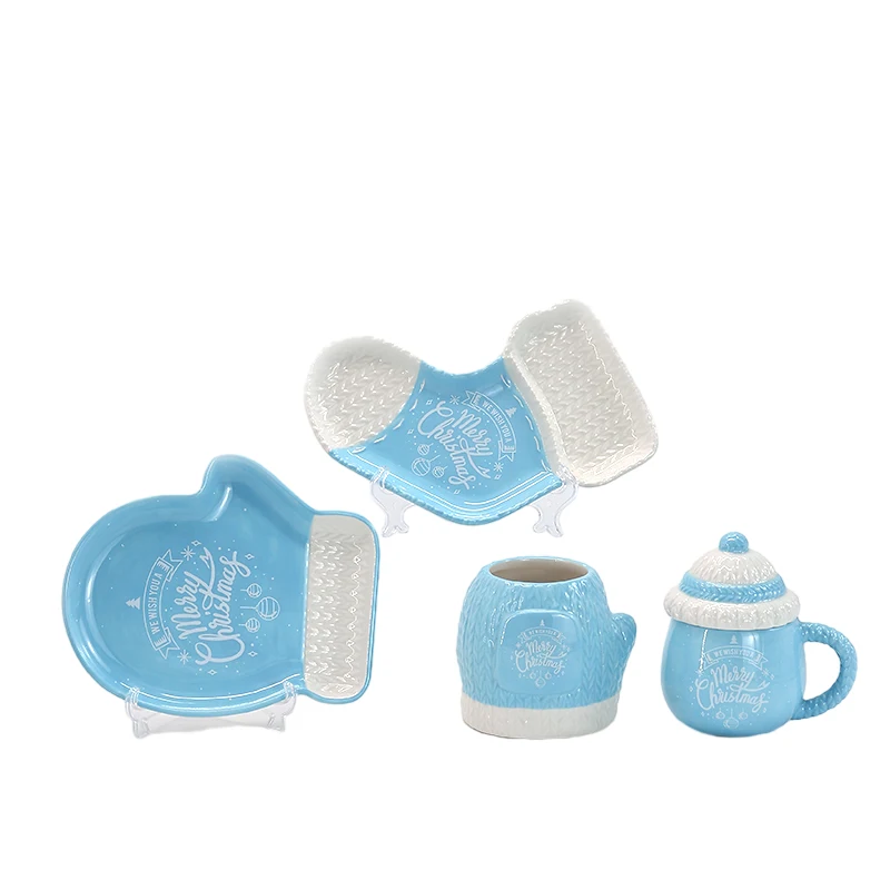 Christmas blue irregular  tableware set  Ceramic Dinnerware Plate Christmas plates decorative dinner set