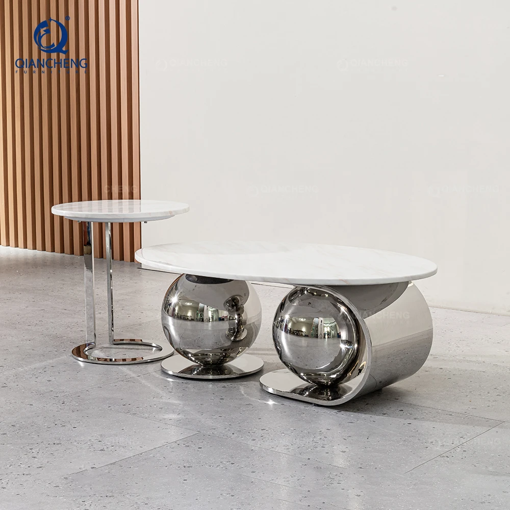 living room furniture modern steel frame marble coffee table