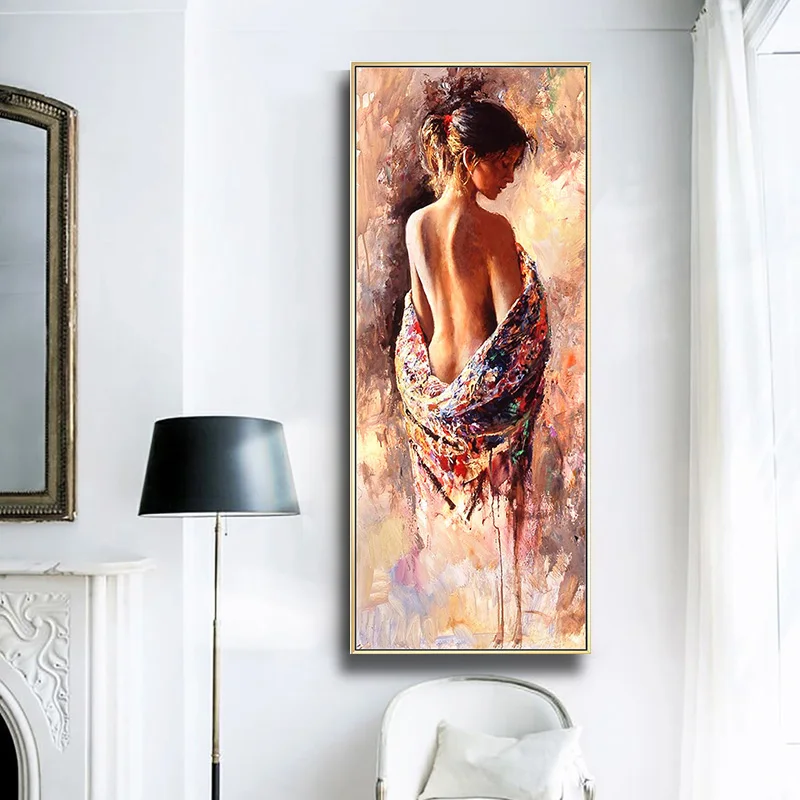 
Hand Painted Sexy Girl Painting Back Nude Woman Body Oil Painting 