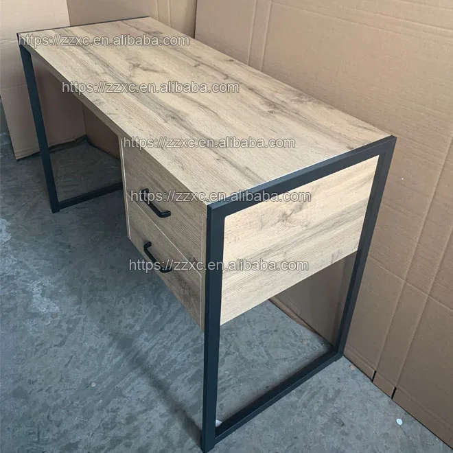 Cheap Two Drawer Wood and Metal Study Computer Desk Table