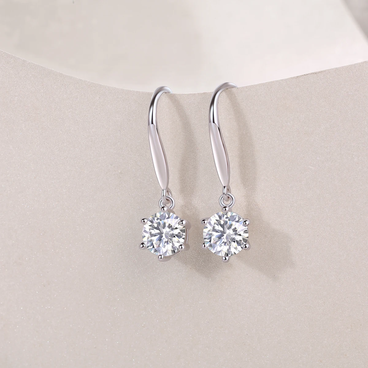 13187 Custom High Quality Jewelry Six Claws 1ct Moissanite Diamond 925 Sterling Silver Ear Hooks Women Moissanite Drop Earrings