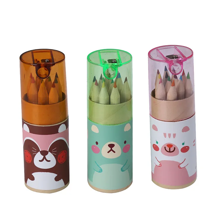 Best Sold Cartoon Non Toxin Mini Pencils In Cylinder Painting 12 Colour Children Colorful Cheap Pencil Sets