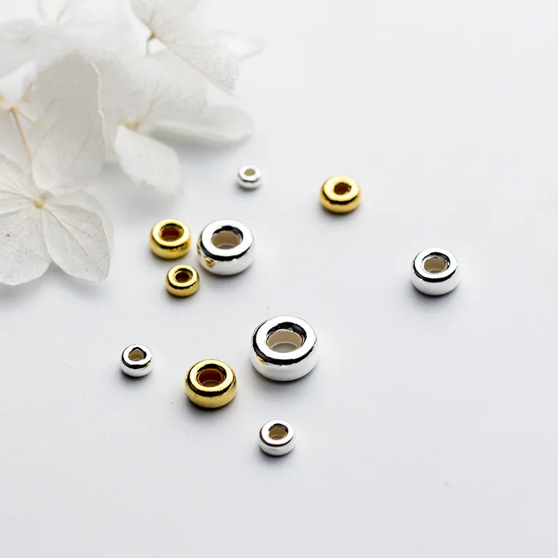 3mm 4mm 5mm 6mm 925 Solid Sterling Silver Wheel Shape Flat Round Spacer Bead for Handmade Jewelry Making Findings