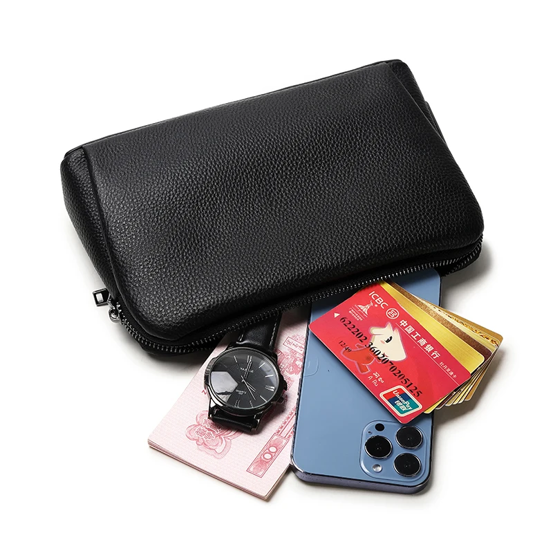 Wholesale Fingerprint Lock Handbag Genuine Leather High Quality Large Capacity Business Clutch Bag for Men