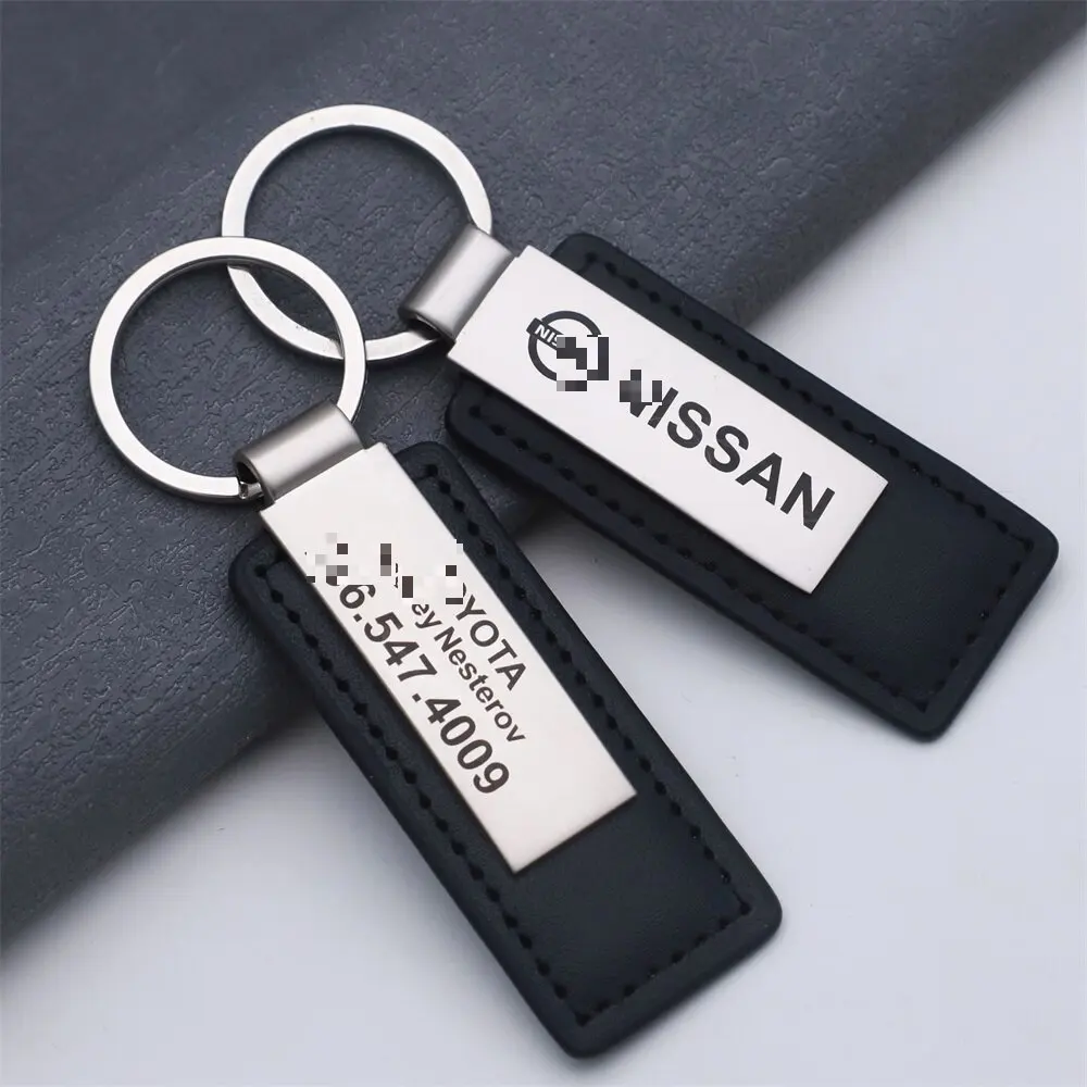 China cheap wholesale custom made Blank laser black logo with PU leather keychain