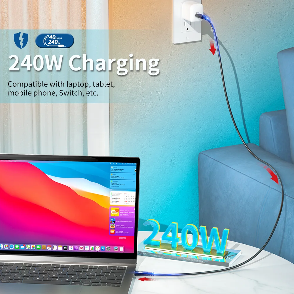 Ульт-unite USB-IF Сертифицированный 1 м USB4 240W кабель 40 Гбит/с 8K 60 Гц ЭПР 240 Вт с разъемом типа