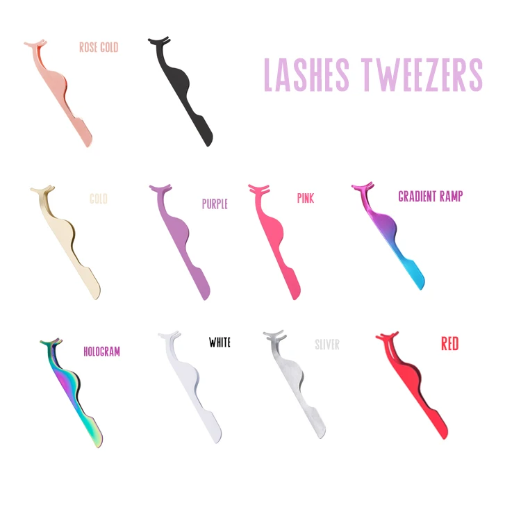 
2021 Hot Seller Private Label Eyelashes Tools Tweezers Pink Gold Black Lash Tweezers 