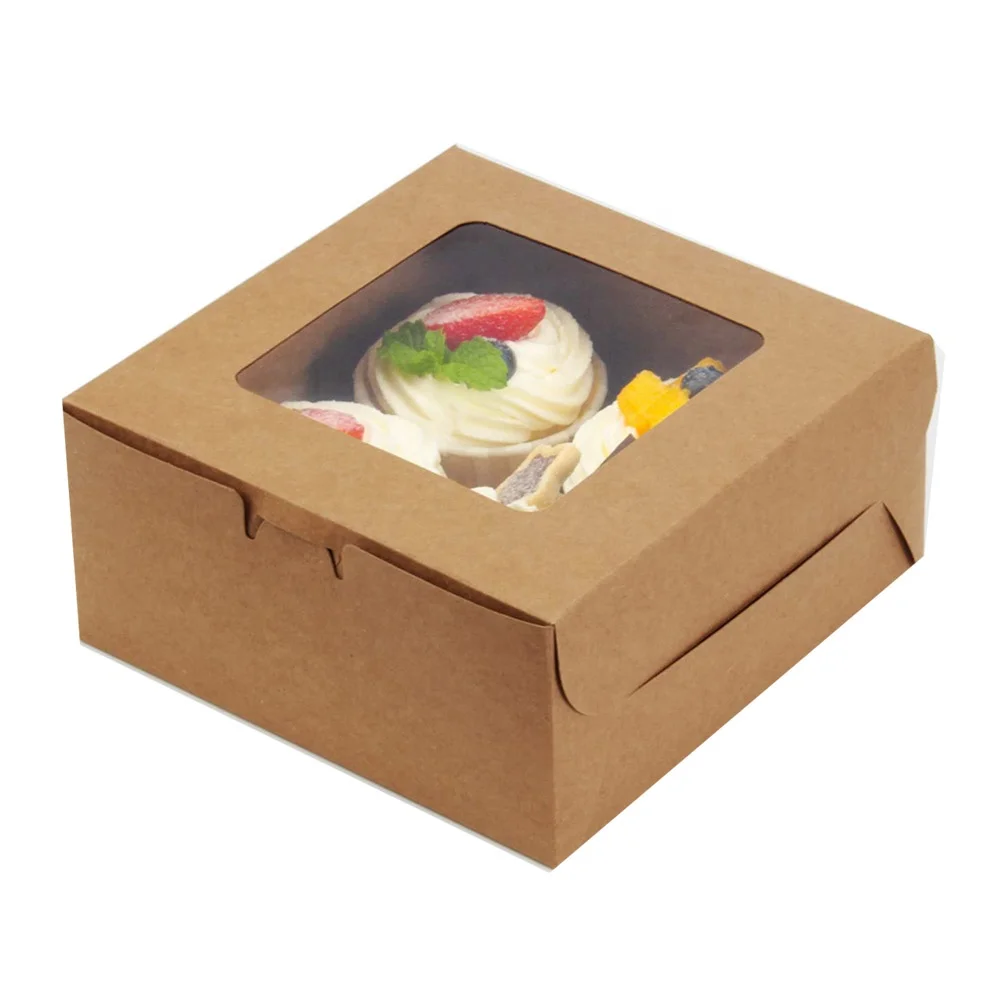 Manufacturer wholesale custom food bakery cup cake packing box kraft paper cupcake box with window