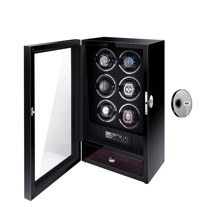 GC03-L26BB-L-ARF Direct Supplier Luxury Fingerprint Unlock Smart Remote Control Touch Screen Watch Box 6 Slots Watch Winder