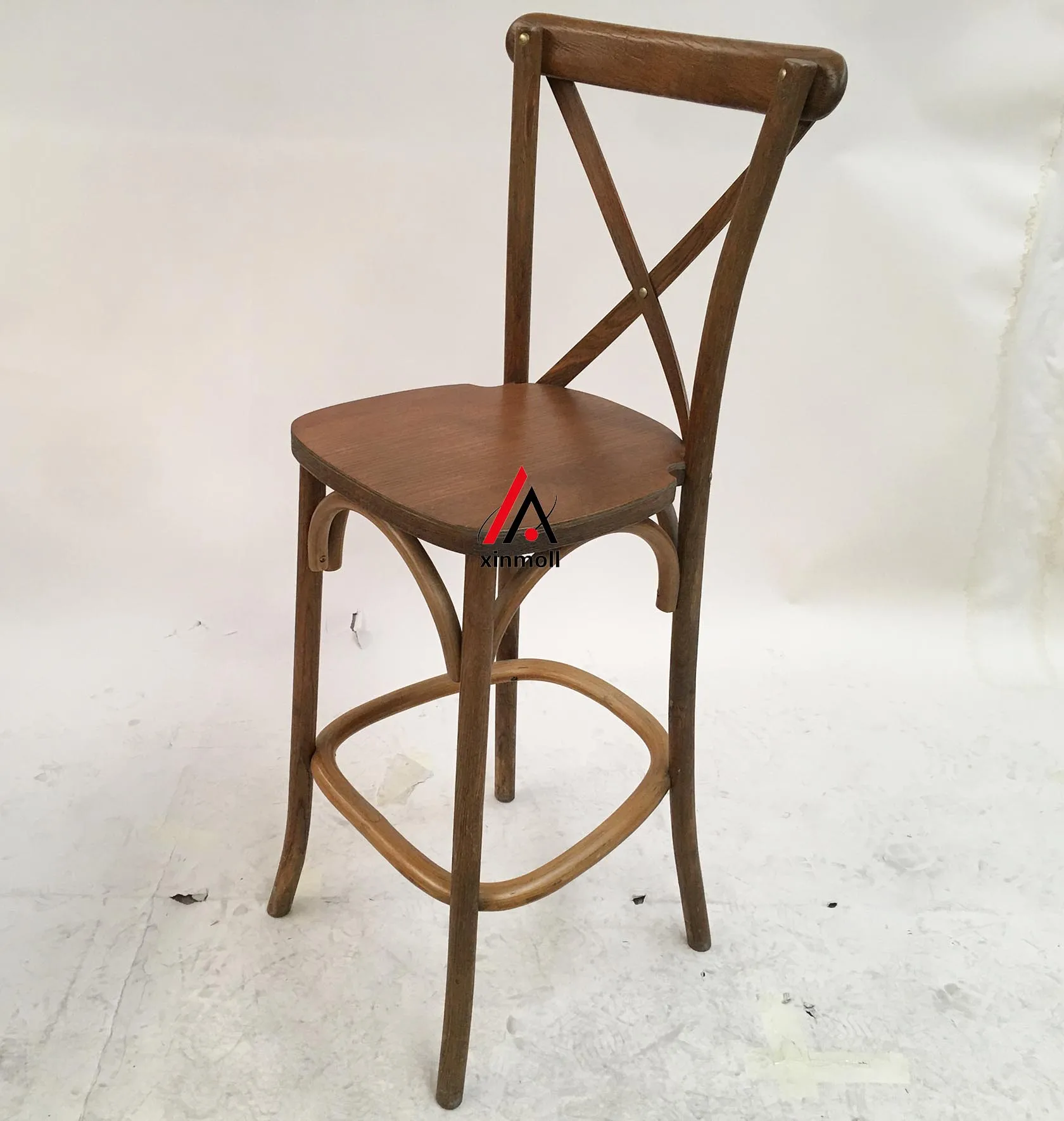 Event and Home Decor restaurant Cafe wood cross back barstool 24 in.Brown Counter Stool with Back and Cane Seat