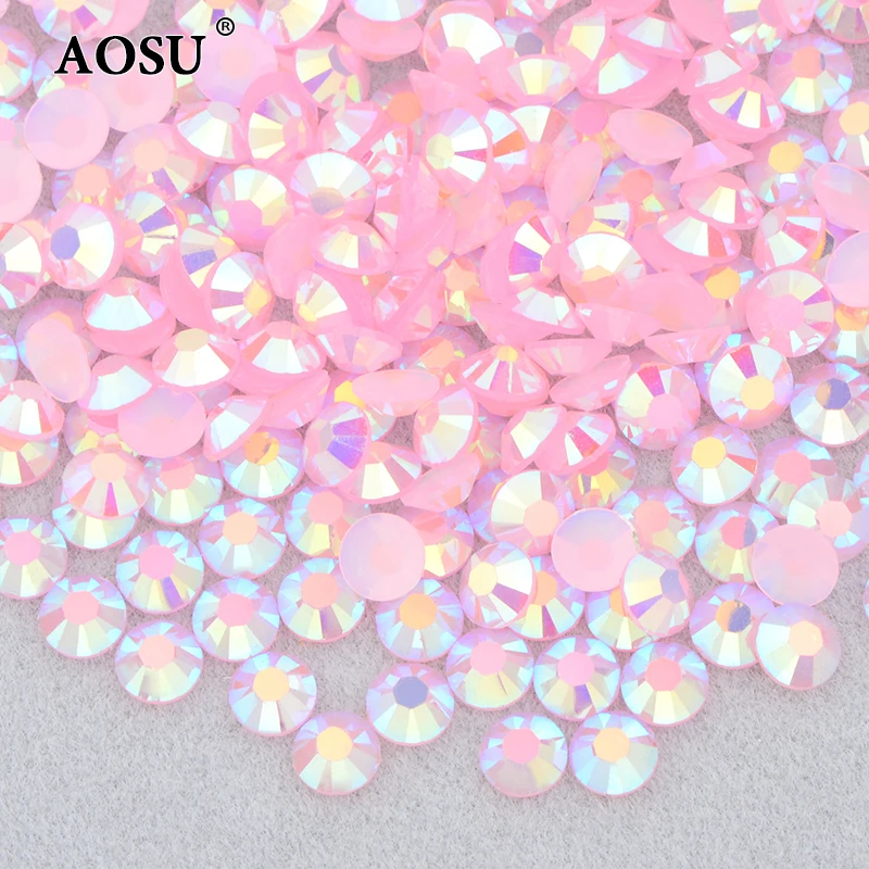 AOSU Wholesale 2mm 3mm 4mm 5mm 6mm Jelly Rose AB Color Crystal Stones Flatback Resin Rhinestones For Clothes