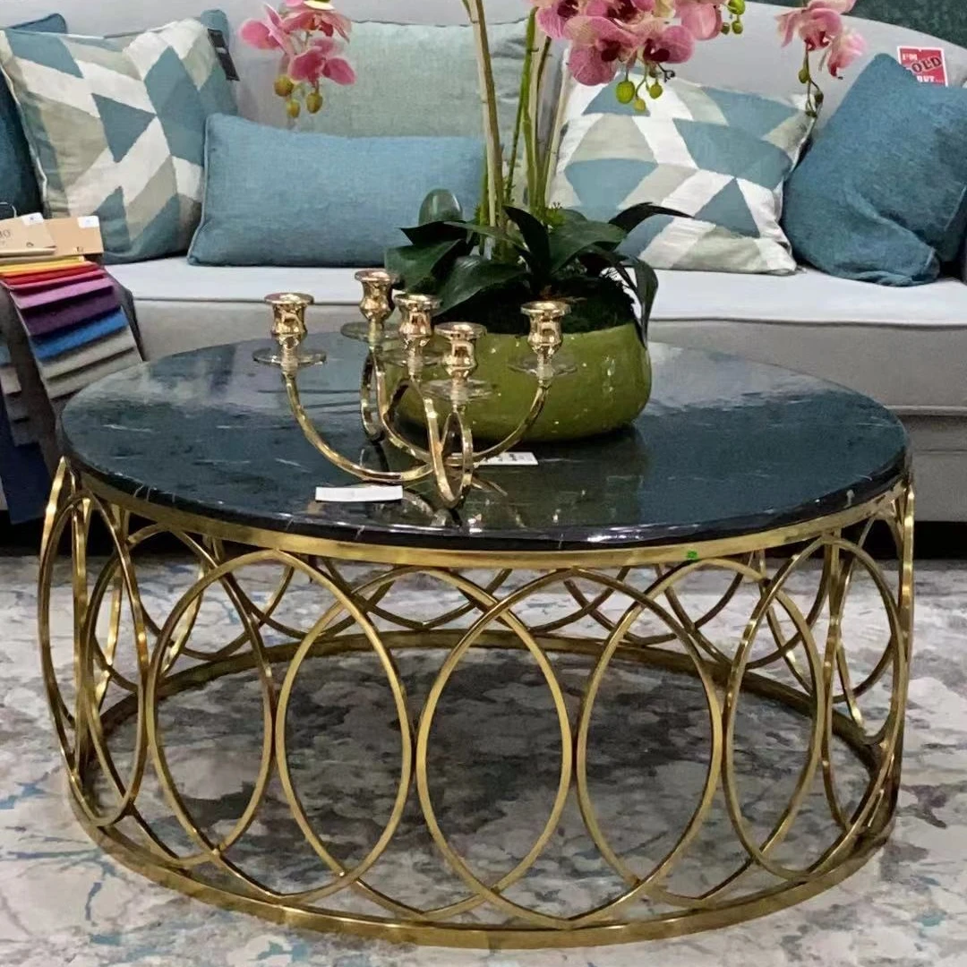 Modern Luxury Living Room Coffee Table Home Furniture Round Marble/Glass Top Gold Stainless Steel Frame Centre Tables Wholesale