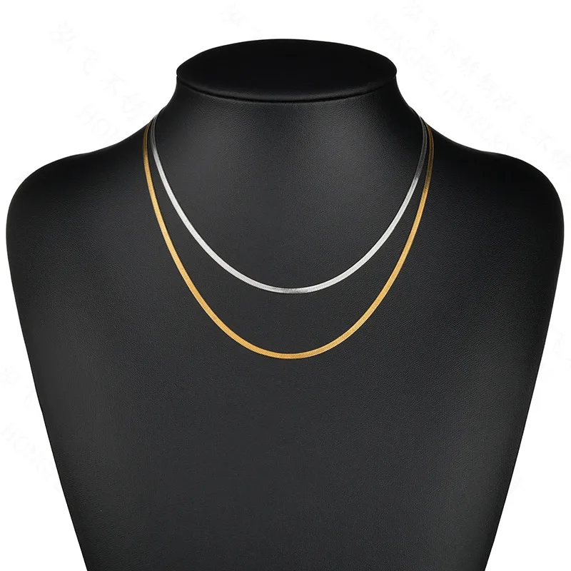 Simple Design 304 Stainless Steel Jewelry Hip Hop Snake Chain Necklace Gold Silver Color Flat Snake Necklace For Men