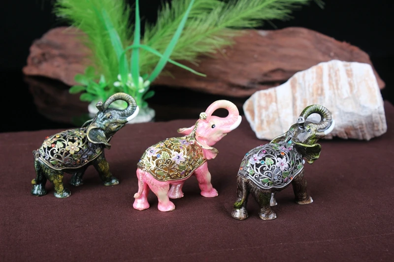 YI SHANG BAO   Handmade enamel painted cute animals exquisite elephant accessories jewelry box