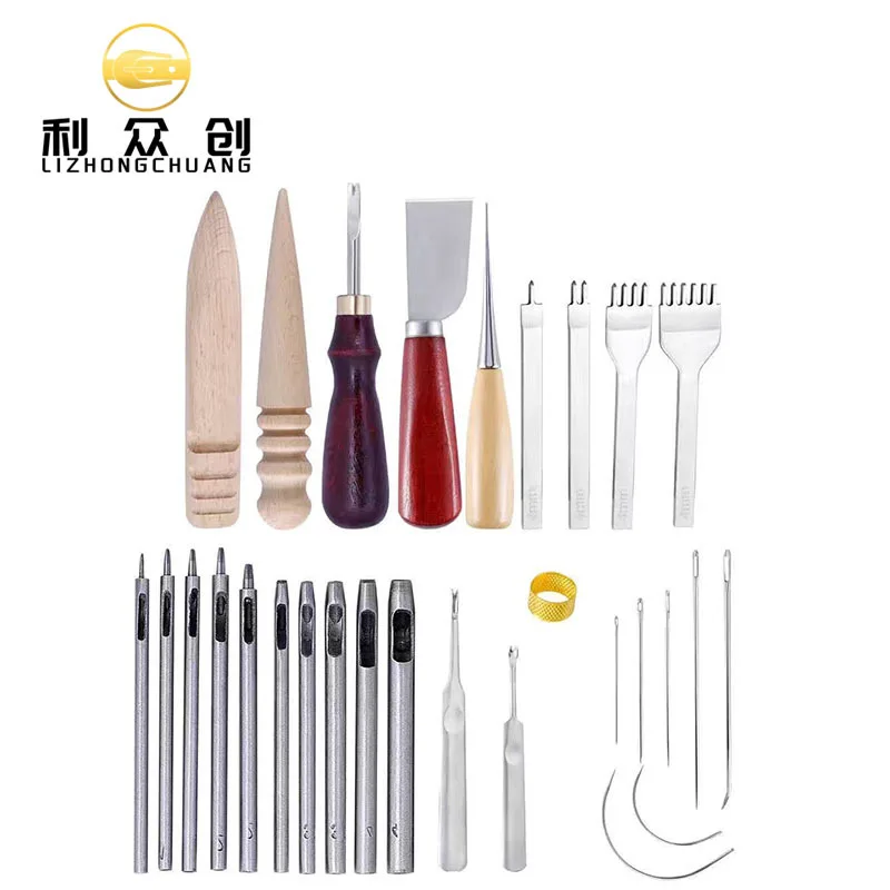 23pcs Leather Craft Working Tool Kit With Leather Hand Sewing Needle and Leather Awl