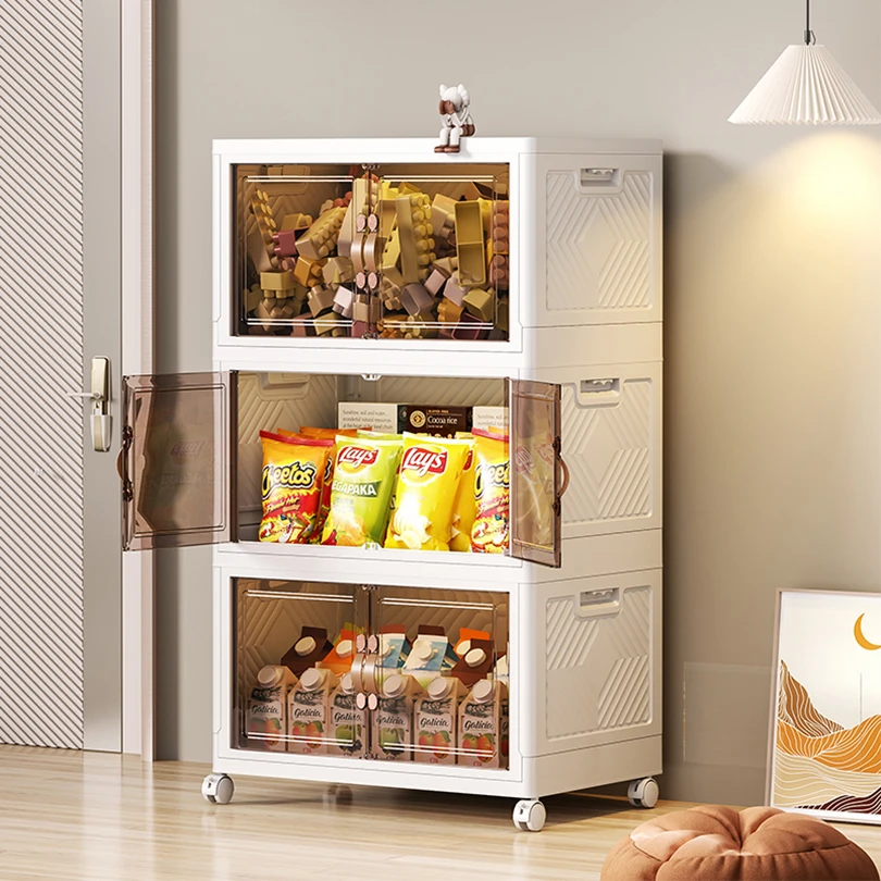 Innocent 63L Plastic Storage Bins Closet Organizers and Folding Storage Box with Open Front Door and Wheels