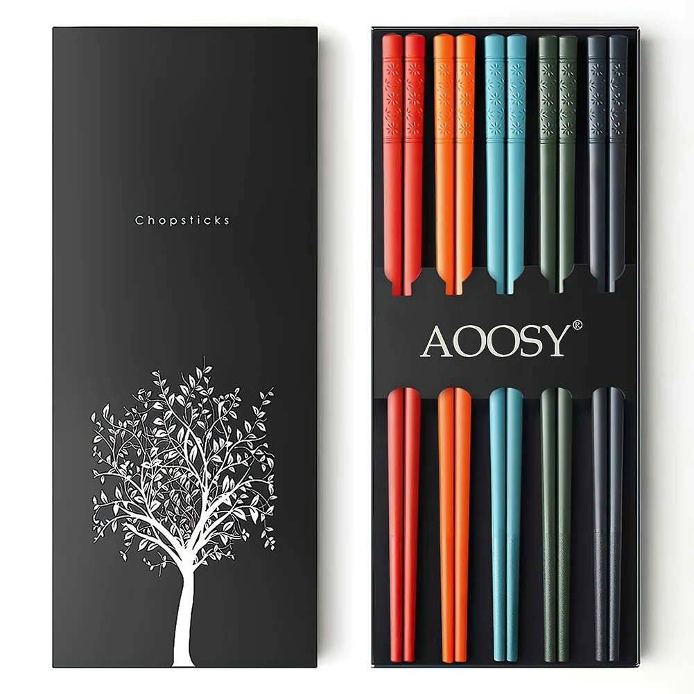 AOOSY 5 Pairs High Quality Asian Chopsticks Set Reusable Fiberglass Color Sushi Chop Sticks for Food