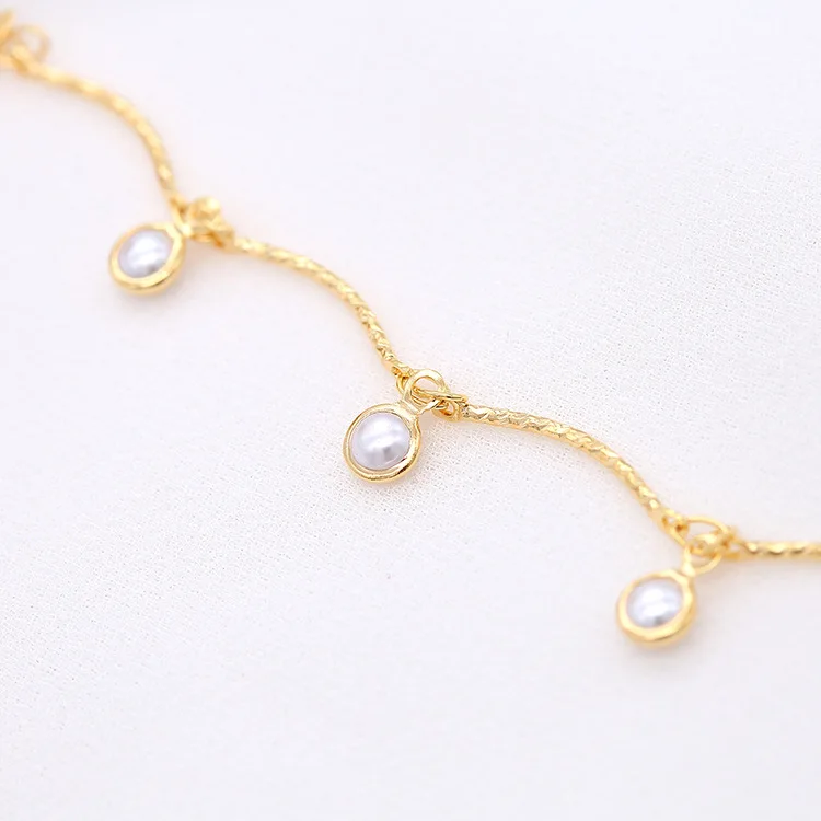 Jewelry Supplies Textured Special Design  Gold Plated Pearl Beaded Brass Chain