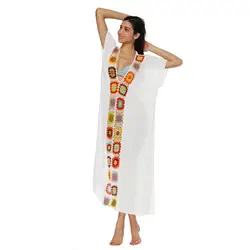 Summer Beach Long Dress Colorful Mexican Perspective Beach Sunscreen V-neck Short Sleeve Bohemia Maxi Dress