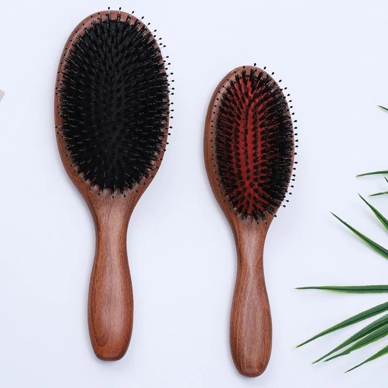 Dry Detangling Brush Beech Wood Hair Comb Boar Bristle Massage Hair Brush