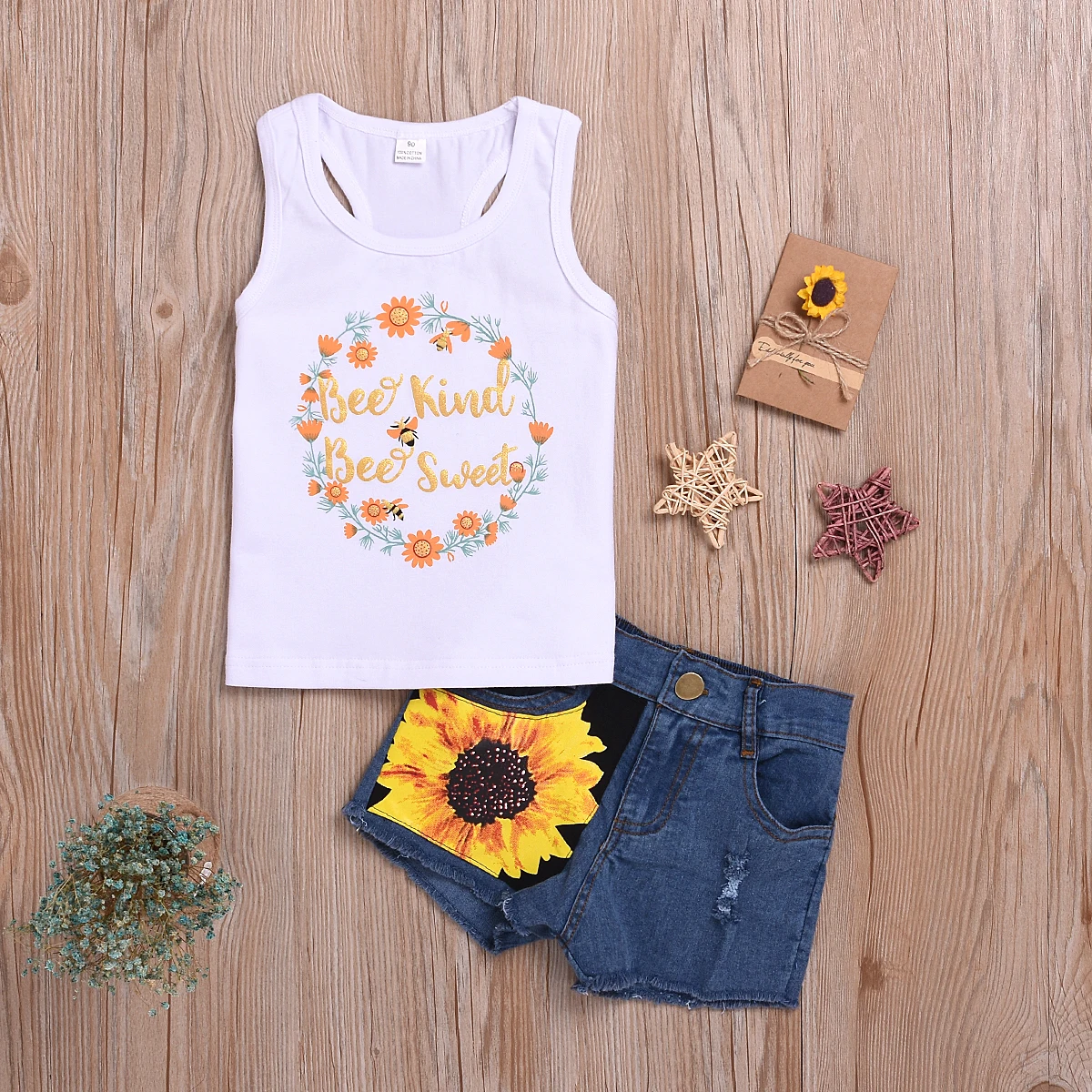 Agradecido шорты из джинсовой ткани для маленьких девочек, топы без рукавов с подсолнухом, Распродажа детской одежды комплекты одежды для детей