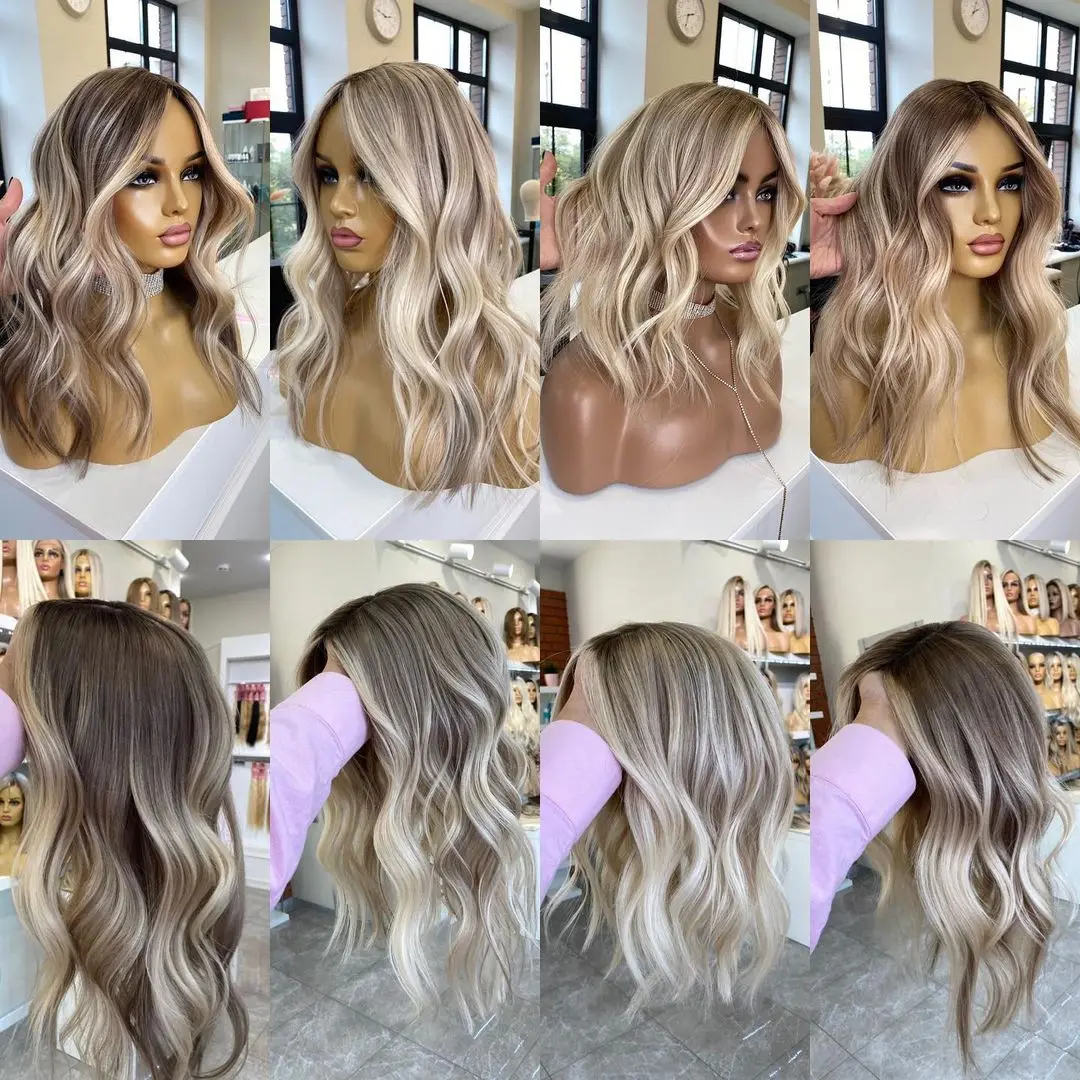 Kingdom Wholesale Price 100% Remy European Human Hair Jewish Kosher Wig Pale Platinum Balayage Color Lace Front Wigs For Women